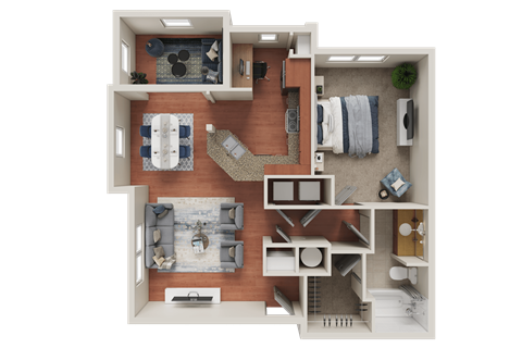 Floor plan for 1 bed, 1 bath, 812 sqft